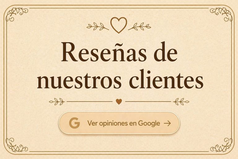 Texto que dice "Opinión de nuestros clientes" con un diseño elegante.